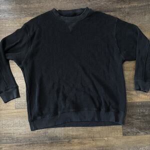 Aerie Waffle Knit Sweatshirt Oversized Large Black Ladies